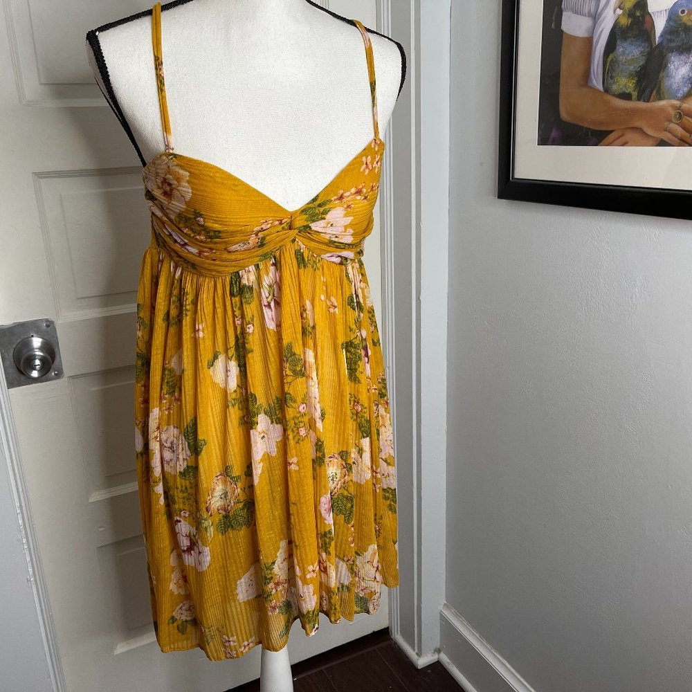 Free People Sheer Yellow Floral Mini dress - L - Cute Swim Coverup! NWOT